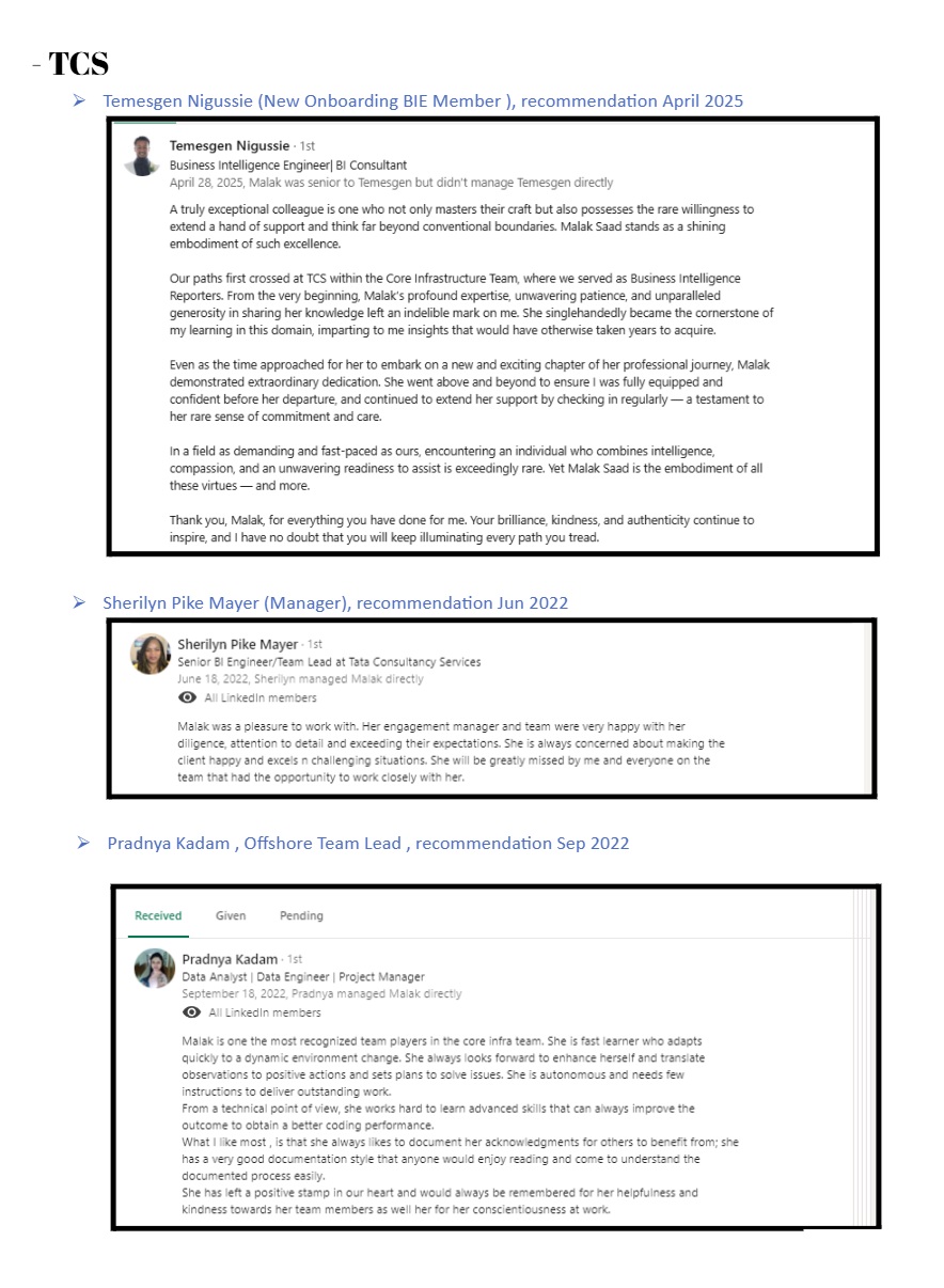 TCS client recommendation letter